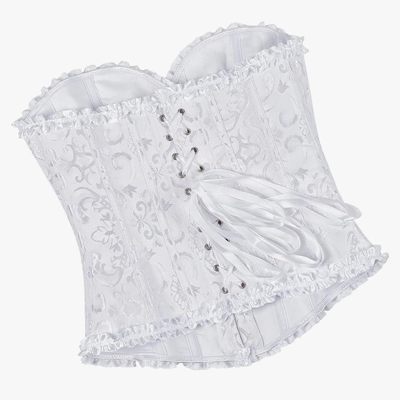 New White Brocade Jacquard Lace Up Corset Bustier Lingerie Shapewear Top - Picture 2 of 11